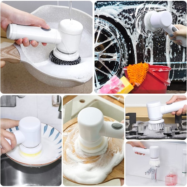Elektrisk Spin Scrubber Elektrisk Rengøringsbørste Trådløs Power Scrubber med 5 Udskiftelige Børstehoveder Håndholdt Power Bruse Scrubber -AD9-