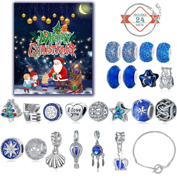 Blå Julkalender med nedräkning Gåva diy pärlarmband Armband med drömstjärna Gåva