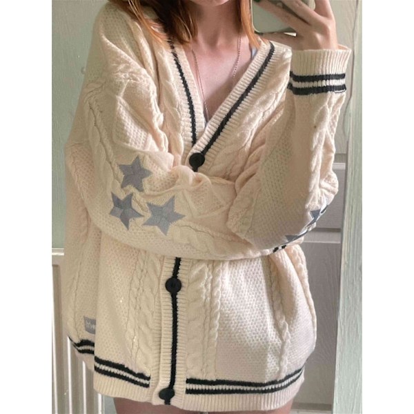 Taylor Swift Cardigan - Stickad Mjuk Cardigan, Lätt Oversize Höst Cardigan Tröja Svart aprikos Black apricot L