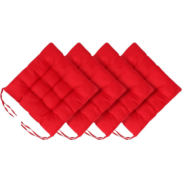 4-pack Sittdynor för Matstol 40x40cm Trädgårdsstolsdynor med Snören Bekväma Tvättbara Fyrkantiga Sittdynor Röda -FD4-