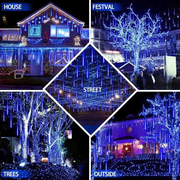 Fairy Lights, Blue Christmas Girlie Meteor Regn Utomhus IP44 Juldekoration Ljusträd Utomhusdusch Regnljus för Home Tree Garden Christmas (30cm 8Tube)