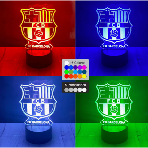 Børnelampe, FC Barcelona, ​​fodbold 3D-lampe, 16 lysfarver og fjernbetjening, gave til fodboldglade børn