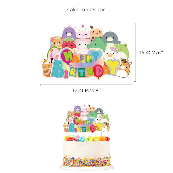 Squishmallows tema födelsedagsfest dekoration bakgrund layout tårtkort tecknad ballong bokstav draw{f2}-AD8-