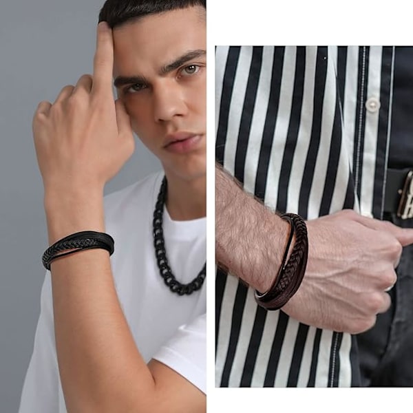 Herrarmband 23cm läderarmband herr brun vattentätt flätat -AD11-