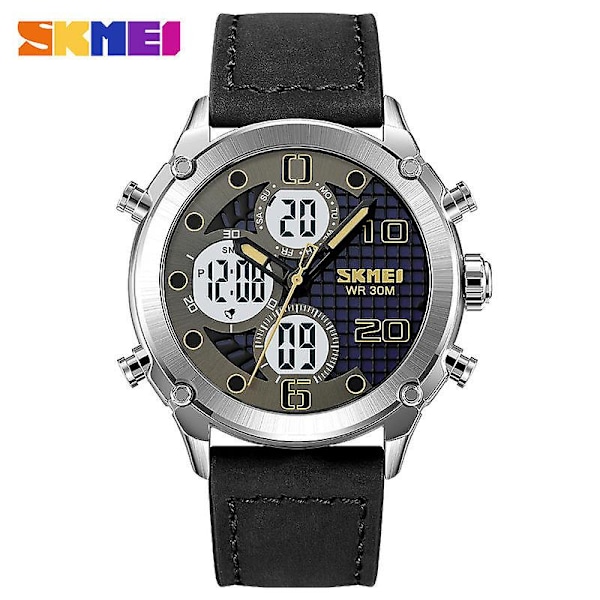 Multifunctional Digital Watch for Men Watch Analog Watches with Alarm Waterproof-Silver White Machine - Belt