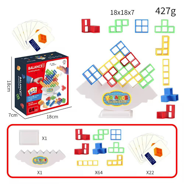 64 st balansleksak, rolig stapelattack, brädspel för barn 8-12 år, teambuilding-byggklossleksaker för barn och vuxna, familjespel, presenter