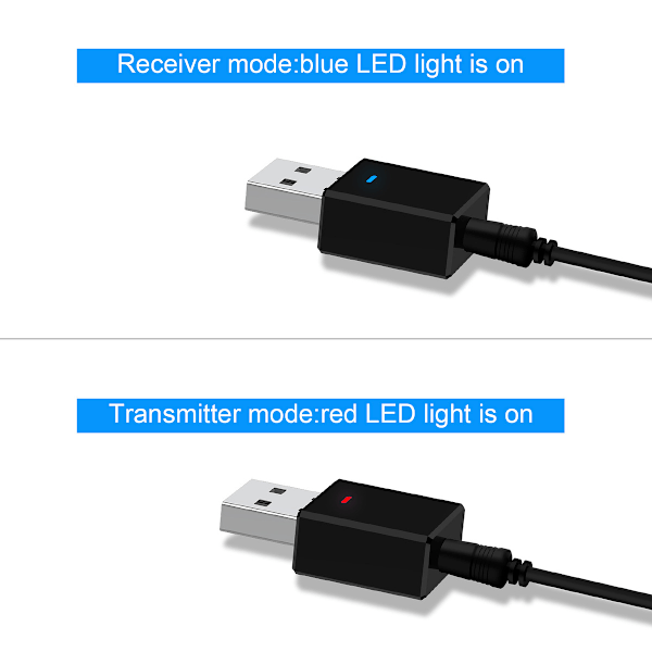 Bluetooth 5.0 Sender/Mottaker adapter, AUX 3.5mm, svart