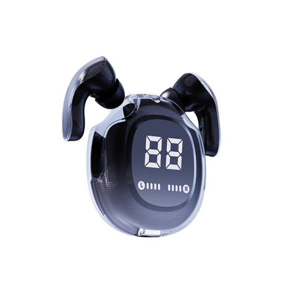 Bluetooth Headset Power Display Mini Crystal In-Ear Earbuds Clear Bin Black