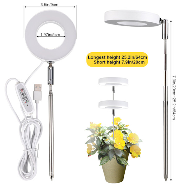 Vækstlampe, fuldspektrum LED-lampe til indendørs planter, 5V -FD4-