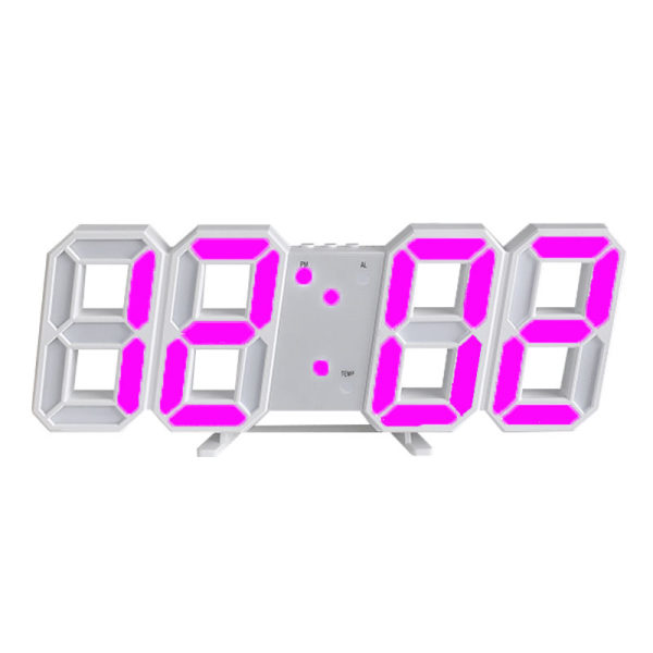 Digital väggklocka LED elektronisk väckarklocka 3d digital klocka Rosa