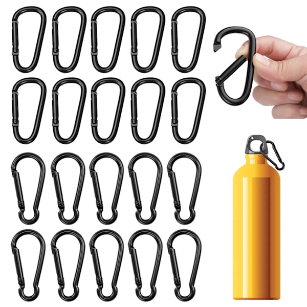 20-pack små aluminiumkarbinhakar, 40 x 4 mm minikarbinhakar, små svarta karbinhakar för ryggsäck, bälte, tält, camping, resor{sl}-AD8-