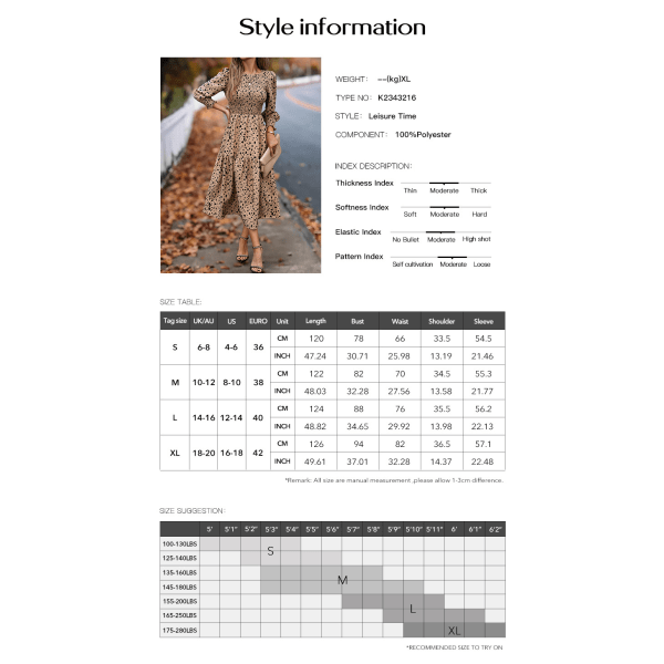 Rynkad klänning med dalmatinermönster, volangkant Mörkgrön M