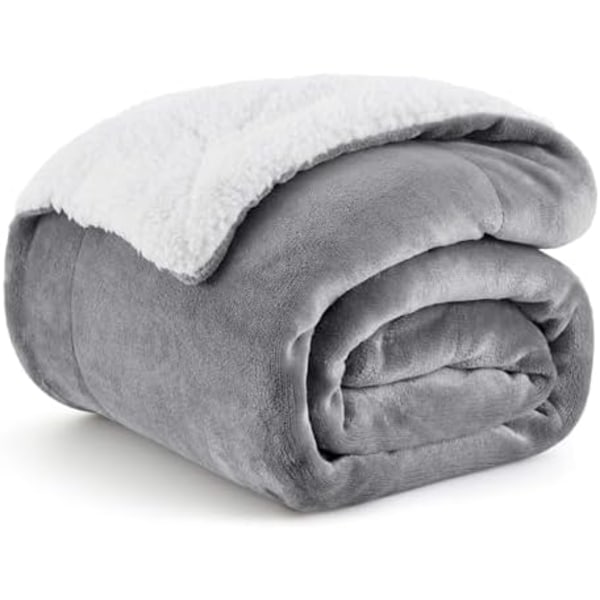 Sherpa Sofateppe Fleecepledd - Grå Pläd 150x200, 2 Personer Myk og Varm -AD6-