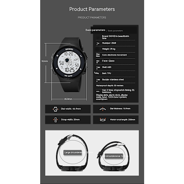 Digital Studentklockor Vattentät Elektronisk LED Armbandsur Sport-blå