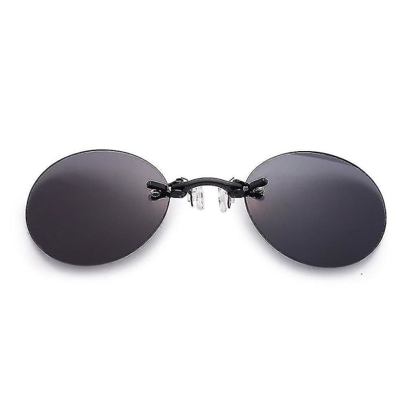 Matrix Morpheus Retro Runde Clip-On Næsebriller Solbriller til Mænd (Sort og Grå Linse)-AD4-