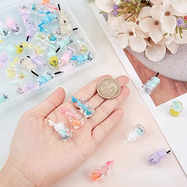 52 stk. Boba Tea Charms Melk Te Frukt Bubble Tea Charm Resin Bjørn Dyr 3D Imitasjon Flaske Charms for Smykkelaging-AD4-