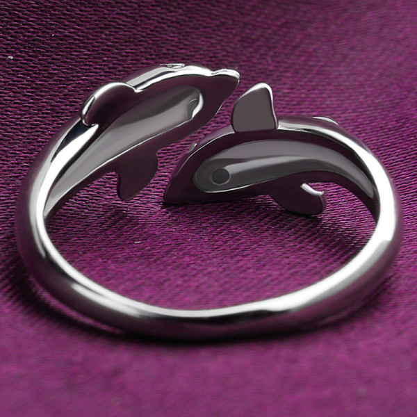 925 Silverringar för Kvinnor Dubbla Delfiner Öppningsring 1 Silver Finger Fingerled Knuckle Ringar Ocean Sea Smycken Tillbehör för Kvinnor Damer