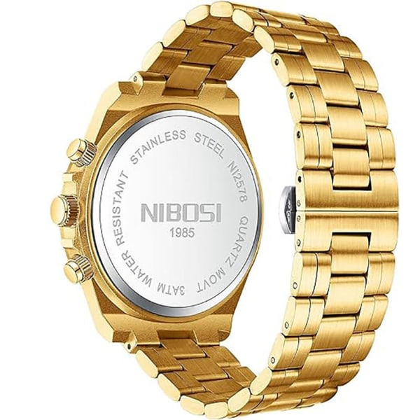 Big Dial klockor för män Business Steel Band Gold Watch Warterproof klocka Man Quartz Armbandsur Gold 22mm