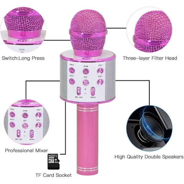 Trådløs Bluetooth Karaoke Mikrofon, 858l Bluetooth Mikrofon Trådløs Mikrofon Farvelys, Børnegaver, Gaver-AD4-
