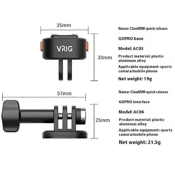 För Gopro Action Camera Aluminiumlegering+PC Magnetisk Snabbkopplingsadapter+Bas-AD4-