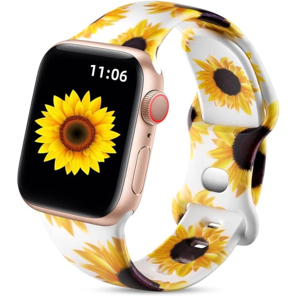 Kukkakuvioinen ranneke Apple Watchille 38mm 40mm 41mm naisille, pehmeä silikonipainatuskuvio iWatch-sarjalle, 38mm/40mm/41mm.