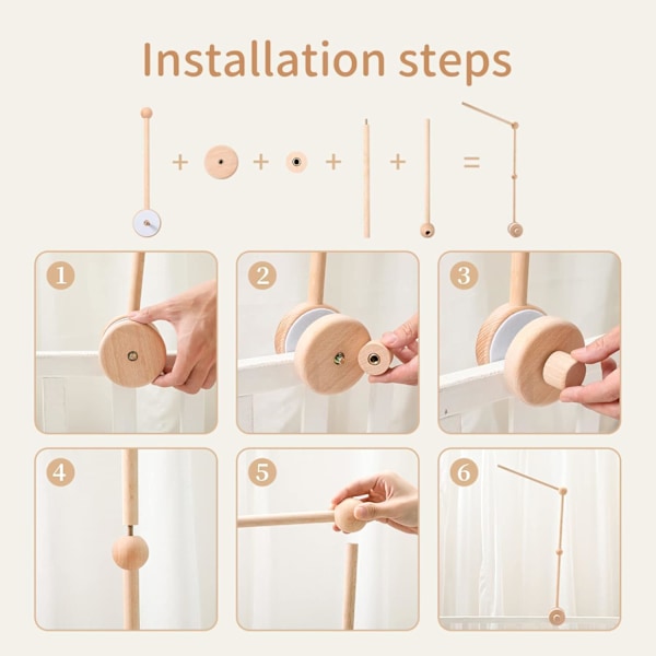 Baby uroholder i træ, justerbar baby uroholder i træ til tremmeseng, DIY baby uroholder til hængende uro -AD4-