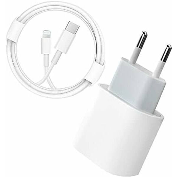 USB C Snabbladdare - PD Certifierad 20W Snabb med Lightning Kabel Typ C Laddare Adapter för iPhone 14/14 Plus/14 Pro/14 Pro Max/13/iPad Pro-AD4-
