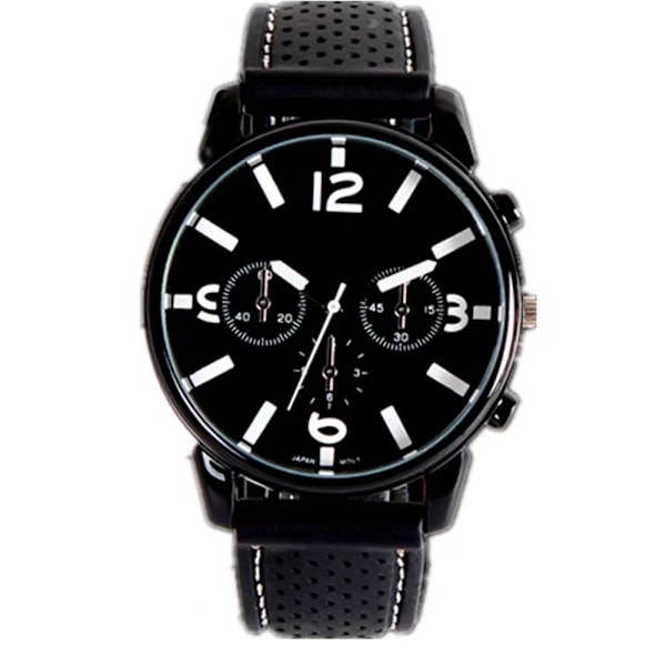 Herr PU Rem Rund Klocka Kvarts Analog Armbandsur (Svart)-AD4-