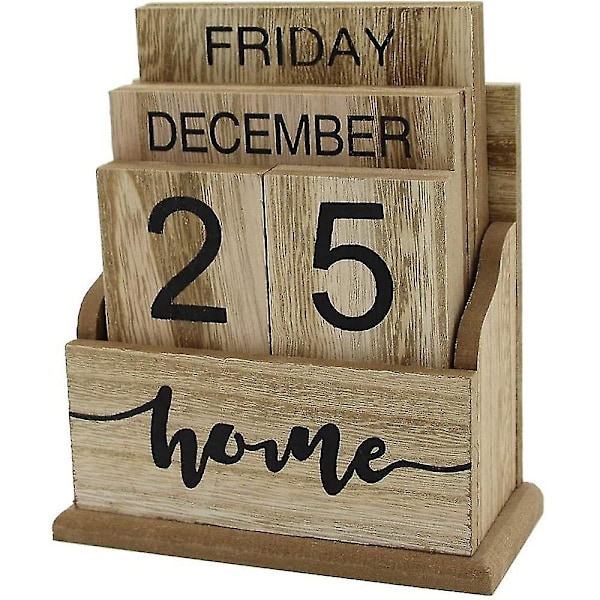 Kalender med vendbare træblokke til skrivebord, Planke-/bordkalenderdisplay, /kontordekoration, 11,5x6,5x14,5cm, a -AD9-