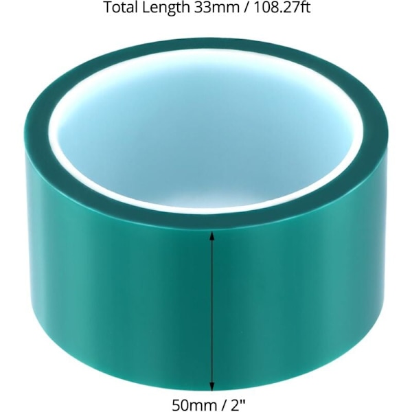 2 rullar värmetålig tejp för sublimering, 50 mm x 33 m, högtemperaturtejp för elektroniska tryck (grön) -AD6-