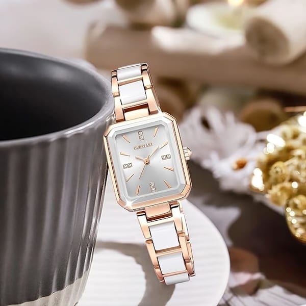 Armbandsur för kvinnor, elegant designad damklocka, kvarts analog damklocka med keramikarmband