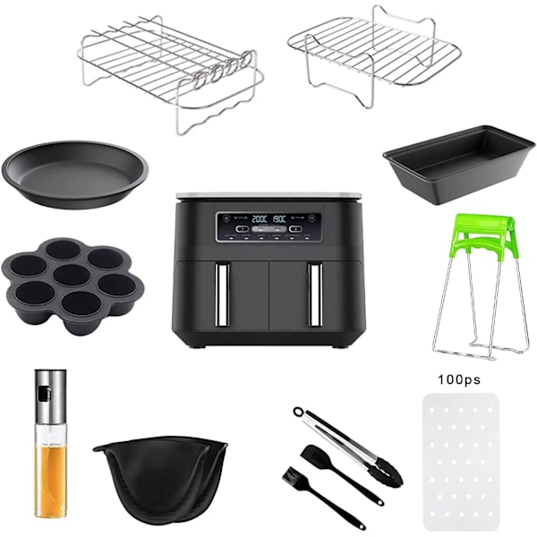 Tillbehör till airfryer, 12 delar dubbla airfryer-tillbehör som passar Ninja airfryer AF300UK/400UK-AD4-