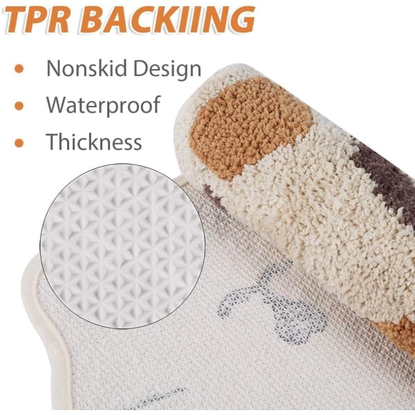 Badeværelsesmåtte skridsikker absorberende, kattebillede 46 x 66 cm beige-FD3-