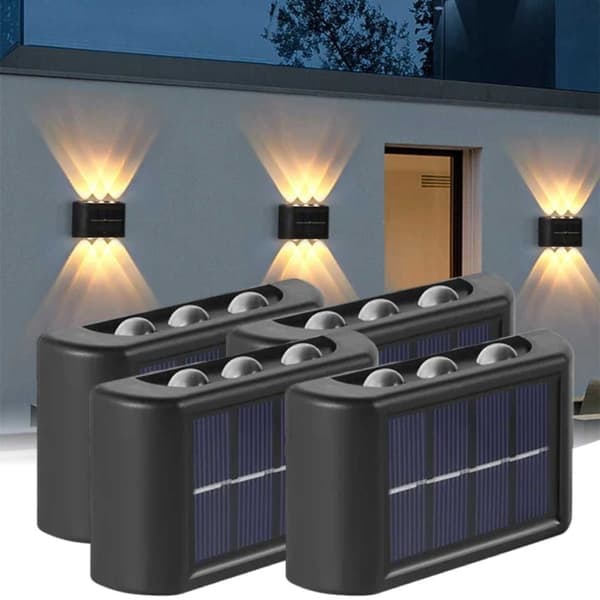 4-Pack Solcellslampa för Fasad Vägg Utomhus – Solcellsdriven Fasadbelysning Svart_qq -AD6-