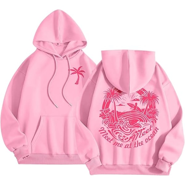 Palm Puff Hoodie Oversized Langærmet Trøje med Bogstavstryk til Teenagere Y2k Hoodie Mode Trøje med Snøre og Lommer Rosa-A Pink-A Pink-A M