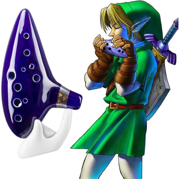 Ocarina, Zelda Ocarina Keramisk Hull Alto C Skip Fløyte Musikkinstrument The Legend of Zelda Blå Med Gaveeske, Stativ og Beskyttelsesetui-AD4-