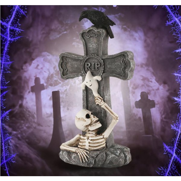 Halloween gravsten dekorationer prydnad uteplats gräsGräsmatta Dekoration Krucifix Skelett Gravsten
