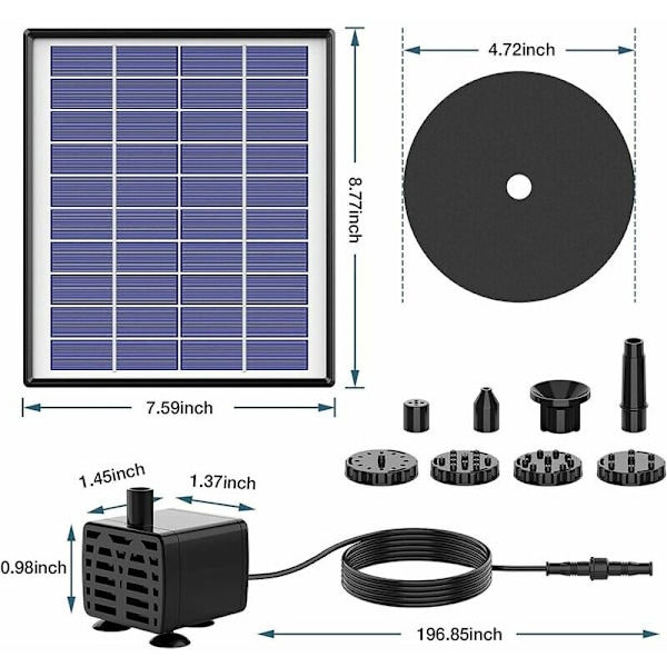 6,5 W aurinkolähdepumppu sisäänrakennetulla 1500 mAh akulla, aurinkovesipumppu 6 suuttimella, lintukylpyyn, akvaarioon, lammikkoon tai puutarhakoristepumppuun -AD4-