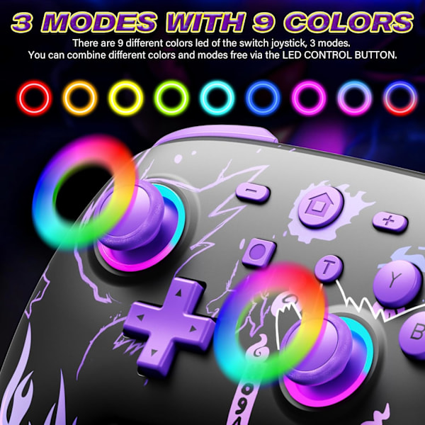 Kontroller for Nintendo Switch/OLED/Lite, Trådløs Pro Switch-kontroller med LED-joystick/Bevegelse/Vibrasjon/Turbo/Vekking -AD11-