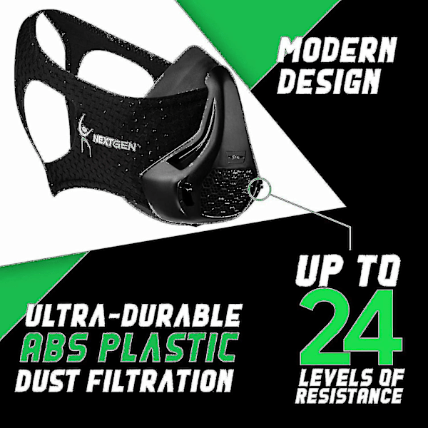 Nextgen Altitude Workout Mask Kardiohengitys ja Hengitysvoimavalmentaja 24 Hapenpuutostasoa 8 Vaihdettavaa Hiilisuodatinta Urheilu Elevati