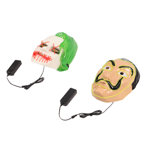 2PCS LED-ansiktsmask 3 belysningslägen El Säker Bekväm Ljus upp Halloween-ansiktsmask för fest