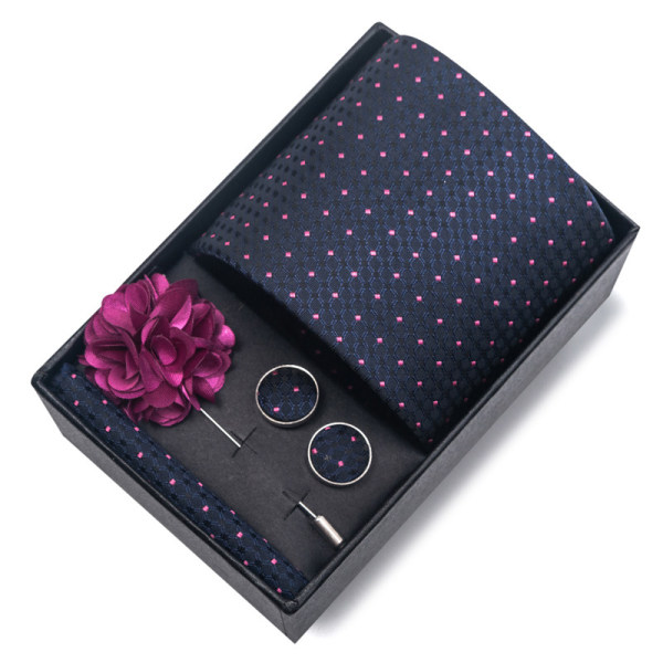 Högklassigt slipset för män med manschettknappar och ficknäsduk och boutonniere B