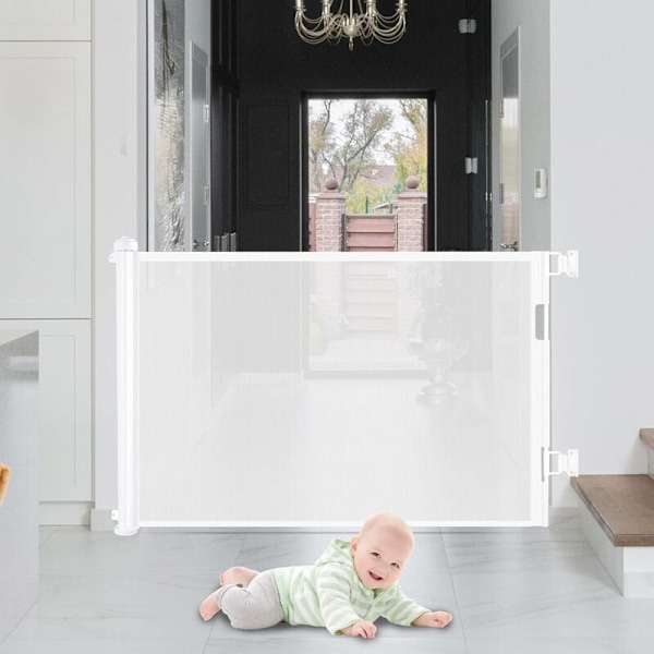Inntrekkbar Hundegrind for Baby - Ekstra Brede Sikkerhetsgrinder for Babyer og Husdyr 86cm, Forlenges til (0-150cm) (Hvit) -AD9-