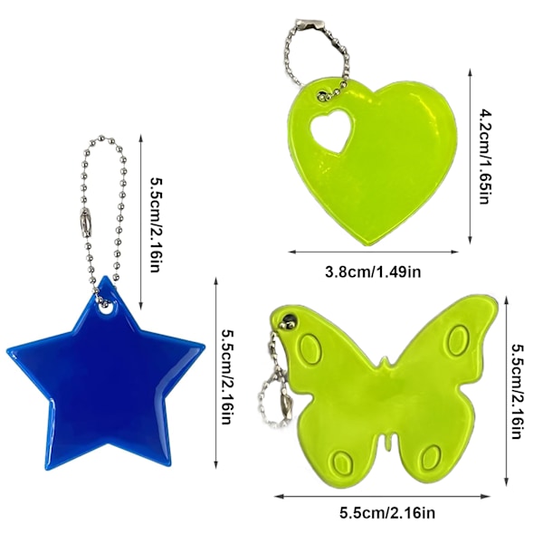 12 st nattreflekterande hängen - 6 pentagram + 4 trianglar + 2 fjärilar -AD4-