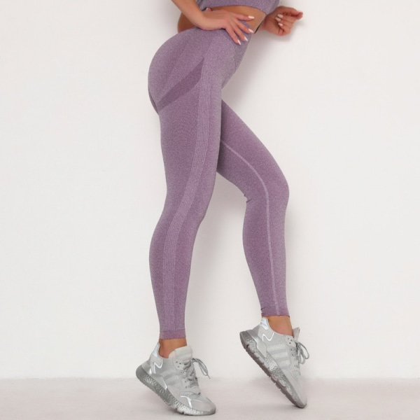 Sport Leggings Hög midja för kvinnor Gym Fitness Workout Sömlösa Yogabyxor Lila L