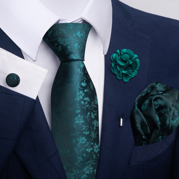 Högklassigt slipset för män med manschettknappar och ficknäsduk och boutonniere D