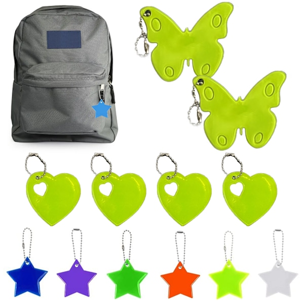 12 st nattreflekterande hängen - 6 pentagram + 4 trianglar + 2 fjärilar -AD4-