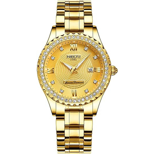 Damklocka, Business Fashion Top Brand Lyxig Klänning Casual Klocka Mesh Rem Vattentät Armbandsur Gold 16mm