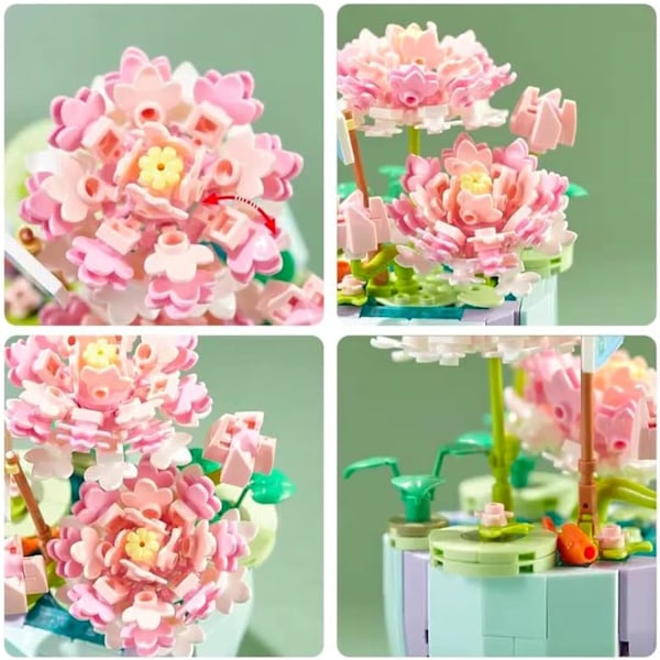 Lotus-kukkien rakennussarja, Mini söpö kasvitieteellinen kokoelma kukkien bonsai-kasvi, luova lapsille 6+ ja aikuisille, huone- tai kodinsisustus (312 kpl-FD3-