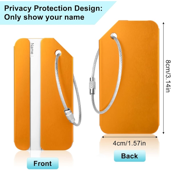 Matkatavaramerkit, 6 kpl Matkatavaralappuja Matkalaukkuihin, Alumiiniseos Matkalaukkumerkit, Matkatavaroiden Tunnistus ID-lappu-AD7- orange color